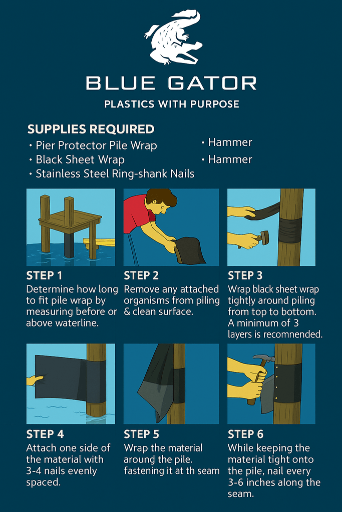Blue Gator HDPE Pile Wrap – Marine Borer & UV Protection - Blue Gator Pro